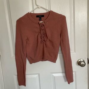 Tie front cropped pink knitted sweater